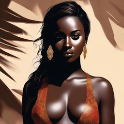 This is a high-quality digital art image featuring a stunning dark-skinned woman