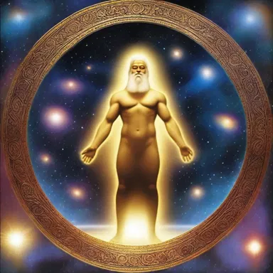 According to the ancient myth, the god created the universe in a single instant, making it a zillion years old.