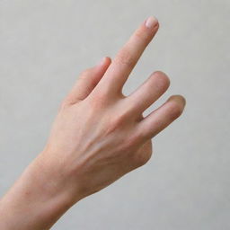 A close-up of a hand in a three-finger pose.