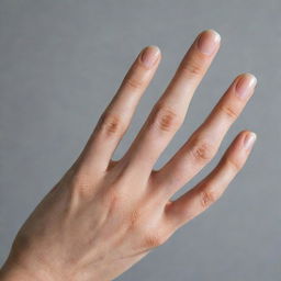 A close-up of a hand in a three-finger pose.