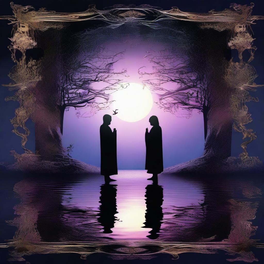 A high-quality digital art piece depicting the entwined realms of shadow and humanity