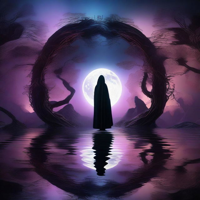 A high-quality digital art piece depicting the entwined realms of shadow and humanity