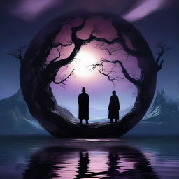 A high-quality digital art piece depicting the entwined realms of shadow and humanity