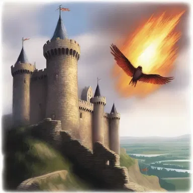 The novel vividly describes the sight of the oriflamme fluttering high above the castle walls, signaling the start of the battle.