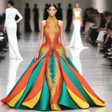 The fashion designer showcased a stunning dress inspired by the colors and shape of the oriflamme.