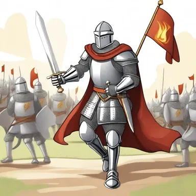 In the cartoon world, the brave knight unfurled the oriflamme to rally his comrades and defend their kingdom.