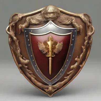 The shield decorated with a mythical creature becomes the oriflamme for the knight, representing bravery and protection.