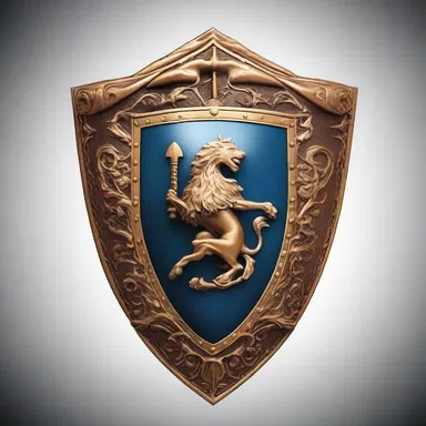 The shield decorated with a mythical creature becomes the oriflamme for the knight, representing bravery and protection.