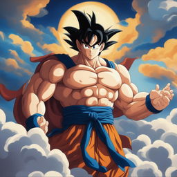 This is a high-quality digital art image of Goku from Dragonball, styled like a religious painting by Michelangelo