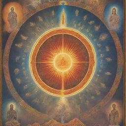 Illustrate a compelling and thought-provoking poster showing the pivotal moment that sparked belief in a higher power, including symbols, colors, and scenes that convey profound spiritual awakening.