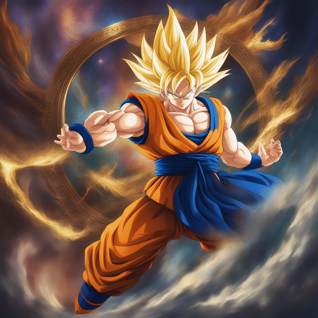 This breathtaking masterpiece features Goku as a celestial emissary, exalting the divine name of God