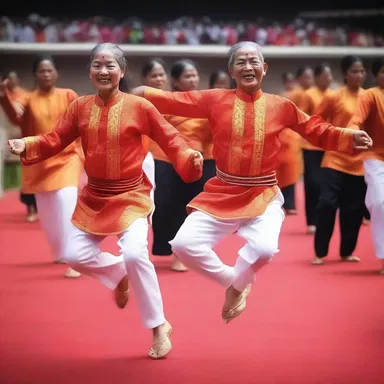 During the traditional religious ceremony, the devotees joyfully express their faith through the rhythmic soft-shoe shuffle dance.
