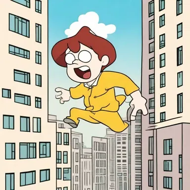 In the cartoon episode, the character experienced hematuria after falling off a tall building.