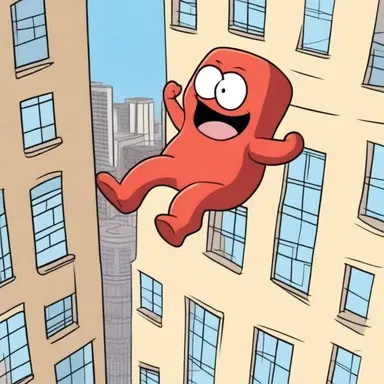 In the cartoon episode, the character experienced hematuria after falling off a tall building.