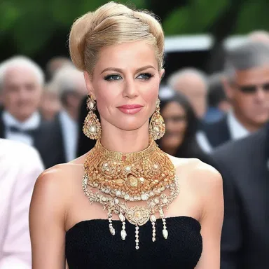 She accessorized her outfit with overmuch jewelry, causing it to look garish.