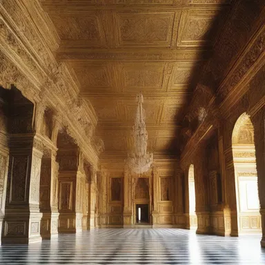 The grandeur of the palace was diminished due to the overmuch use of gilded decorations, making it appear excessive and ostentatious.