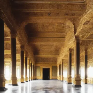 The grandeur of the palace was diminished due to the overmuch use of gilded decorations, making it appear excessive and ostentatious.