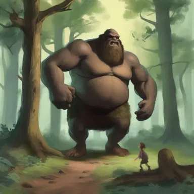 In the magical kingdom, the cloddish giant stumbled through the forest, breaking trees with every step.