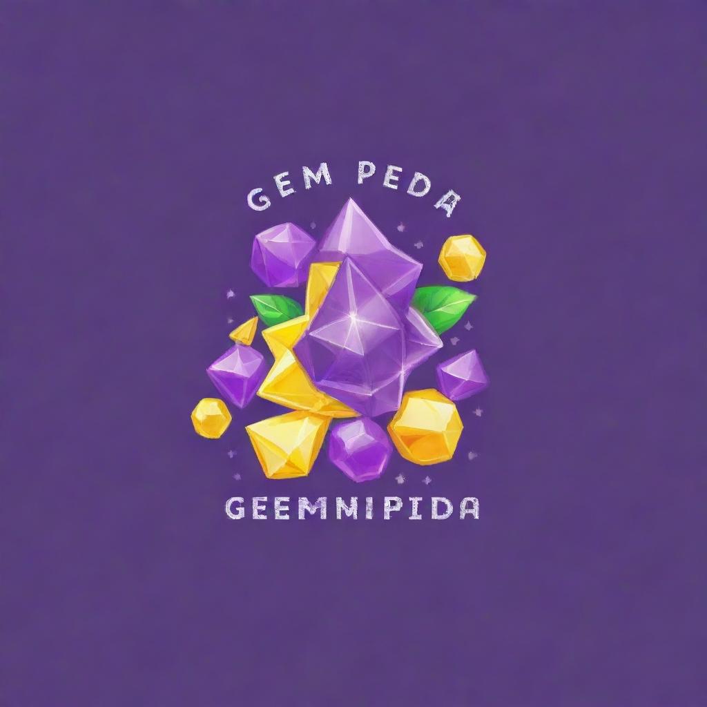 Create a joyful and cheerful-themed logo featuring the text 'gembirapedia' combined with colors purple, yellow, and white.