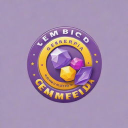 Create a joyful and cheerful-themed logo featuring the text 'gembirapedia' combined with colors purple, yellow, and white.