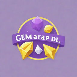 Generate a joyful and cheerful logo featuring the text 'gembirapedia'. The color scheme consists of purple, yellow, and white.