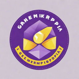 Generate a joyful and cheerful logo featuring the text 'gembirapedia'. The color scheme consists of purple, yellow, and white.