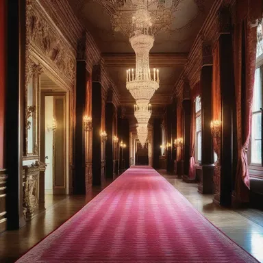 The hallway in the mansion seemed to stretch endlessly, creating a dramatic effect.