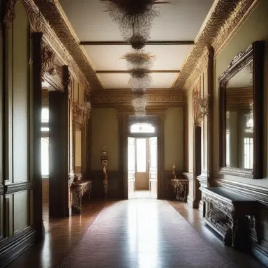The hallway in the mansion seemed to stretch endlessly, creating a dramatic effect.