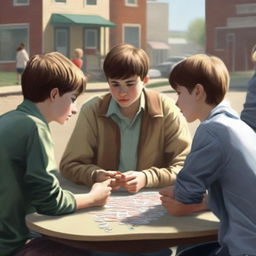 A high-quality digital art image depicting a small town school scene