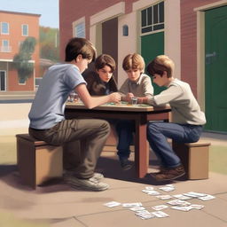 A high-quality digital art image depicting a small town school scene