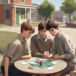 A high-quality digital art image depicting a small town school scene