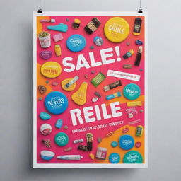 A colorful and eye-catching sales poster with bold typography and high-quality images of the products.