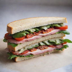 A homemade sandwich, carefully made with personal touch, displaying the unique style of the creator.