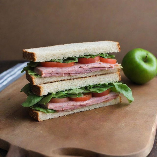 A simple, yet thoughtfully assembled homemade sandwich, showing the personal style of the maker through its presentation.