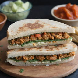 A simple, homemade Indian sandwich made thoughtfully, highlighting the personal touch of the creator with traditional Indian flavors and ingredients.