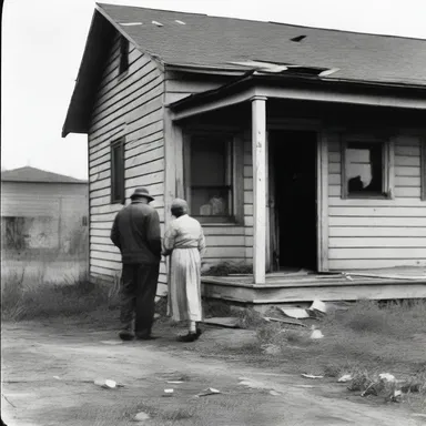 During the Great Depression, many families experienced distress as their homes and assets were seized due to unpaid debts.