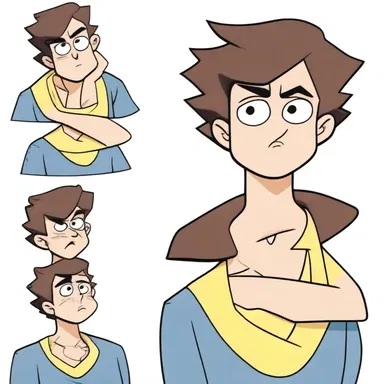 In the cartoon, the main character's expressions perfectly depicted his distress as he faced various challenges.