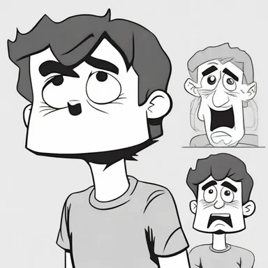 In the cartoon, the main character's expressions perfectly depicted his distress as he faced various challenges.