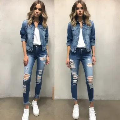 The fashion designer distressed the denim fabric to give it a trendy, worn-out look.
