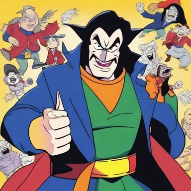 The villain's plan to distress the heroes caused tension and suspense in the cartoon.