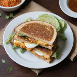 A simple homemade Indian egg sandwich, infused with traditional spices, grilled to perfection, and bearing the personal touch and style of the maker.