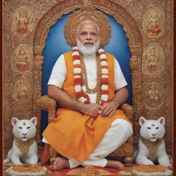 Narendra Modi depicted in the style of Lord Ram, maintaining respect and dignity. Various divine symbols associated with Lord Ram are included without alteration of religious significance.