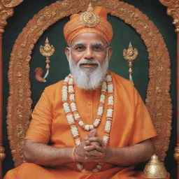 Narendra Modi depicted in the style of Lord Ram, maintaining respect and dignity. Various divine symbols associated with Lord Ram are included without alteration of religious significance.