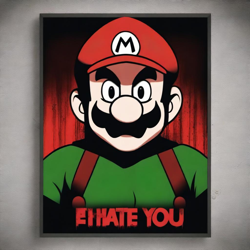 A high-quality digital art poster for a movie titled 'I HATE YOU!', inspired by the Mario creepypasta 'I Hate You Luigi'