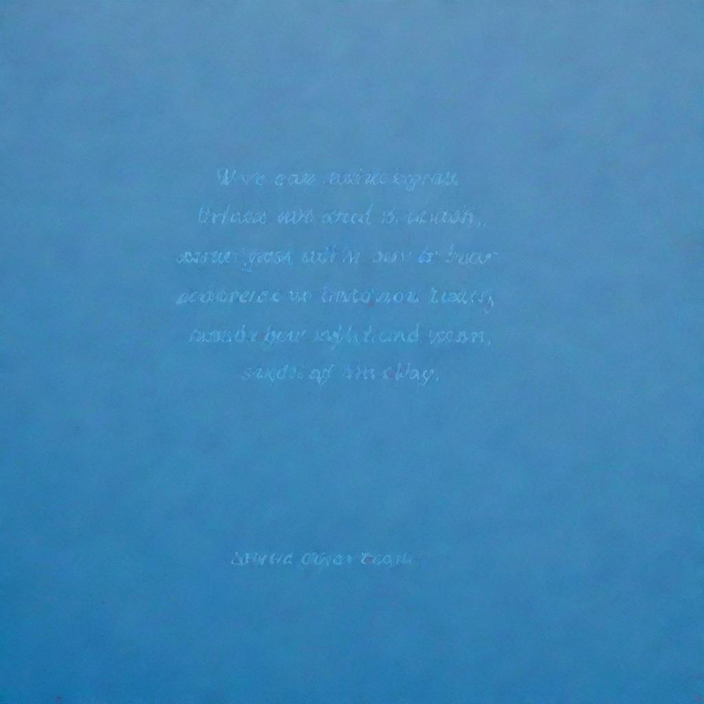 A vast sky of striking, pure blue, etched with the poignant quote 'We can paint the blue sky with our blood, with our tears' in a stylish and evocative font