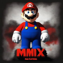 A high-quality digital art poster for a horror movie featuring a large, intimidating version of Mario, styled after the character 'MX' from the Mario creepypasta