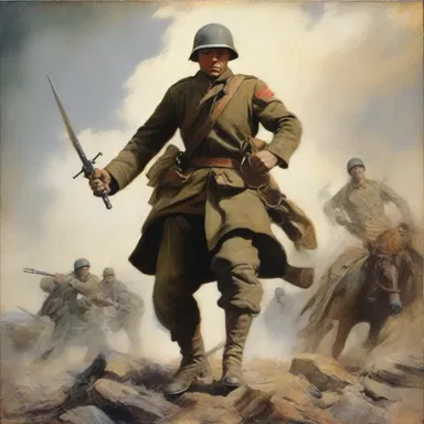 The artist skillfully captured the valiant spirit of a soldier in a powerful painting, depicting the courage and bravery in battle.
