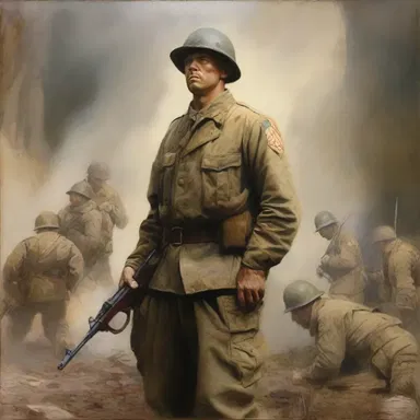 The artist skillfully captured the valiant spirit of a soldier in a powerful painting, depicting the courage and bravery in battle.