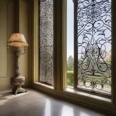 The glass cutter skillfully creates ornate patterns on the windows of the luxurious mansion, adding an elegant touch to the interior design.
