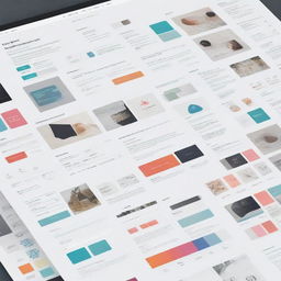 A collage of various web design elements including typography, color palettes, wireframes, and website mockups.